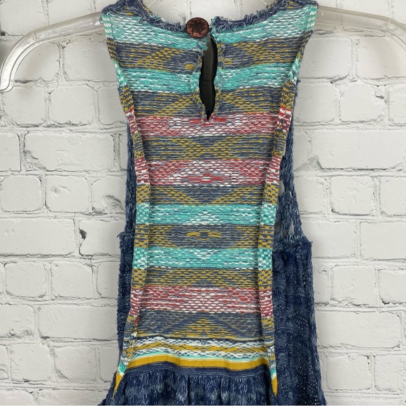 FREE PEOPLE Heart Blue Multi Knit Tunic Top or Dress size small - Picture 6 of 10